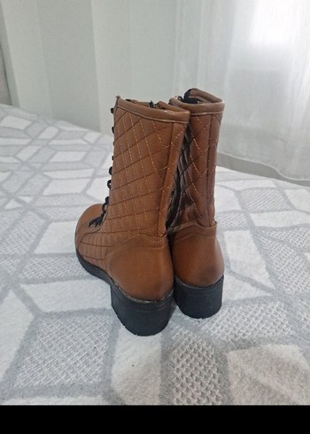 Kahverengi Deri Kadın Botlar Blok Topuklu - Görsel 3