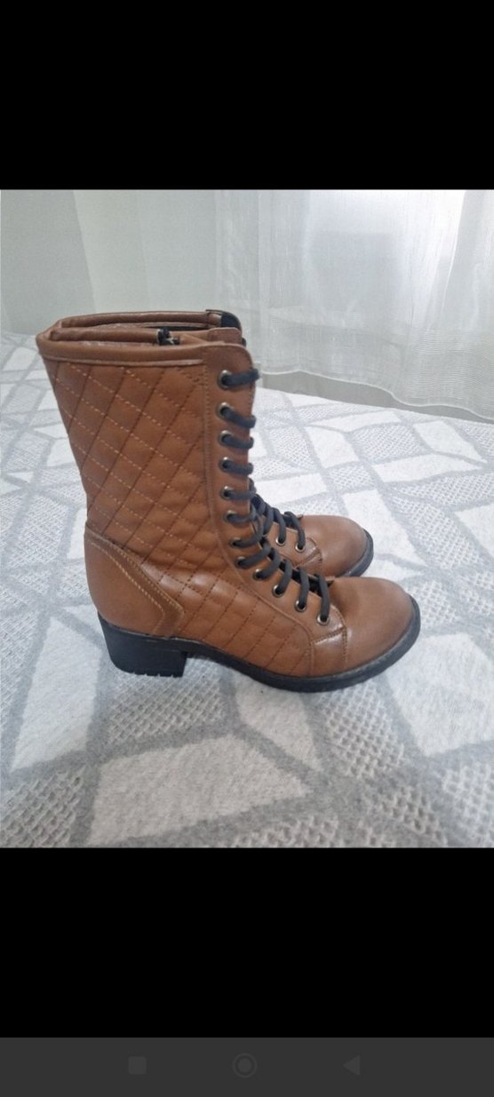 Kahverengi Deri Kadın Botlar Blok Topuklu - Görsel 5