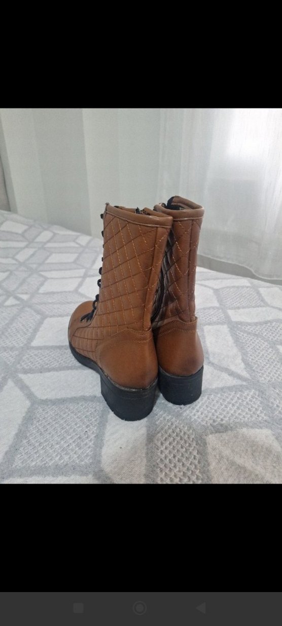 Kahverengi Deri Kadın Botlar Blok Topuklu - Görsel 3