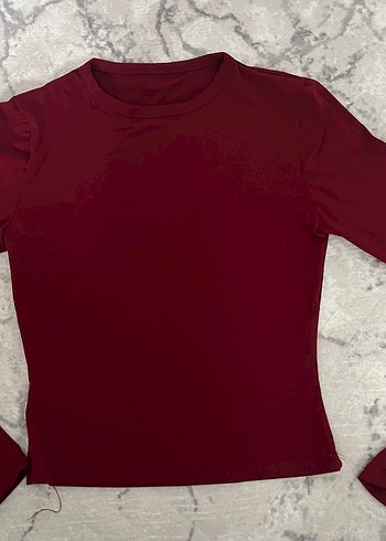 Bordo İnce Kesim Uzun Kollu Bluz - Görsel 2