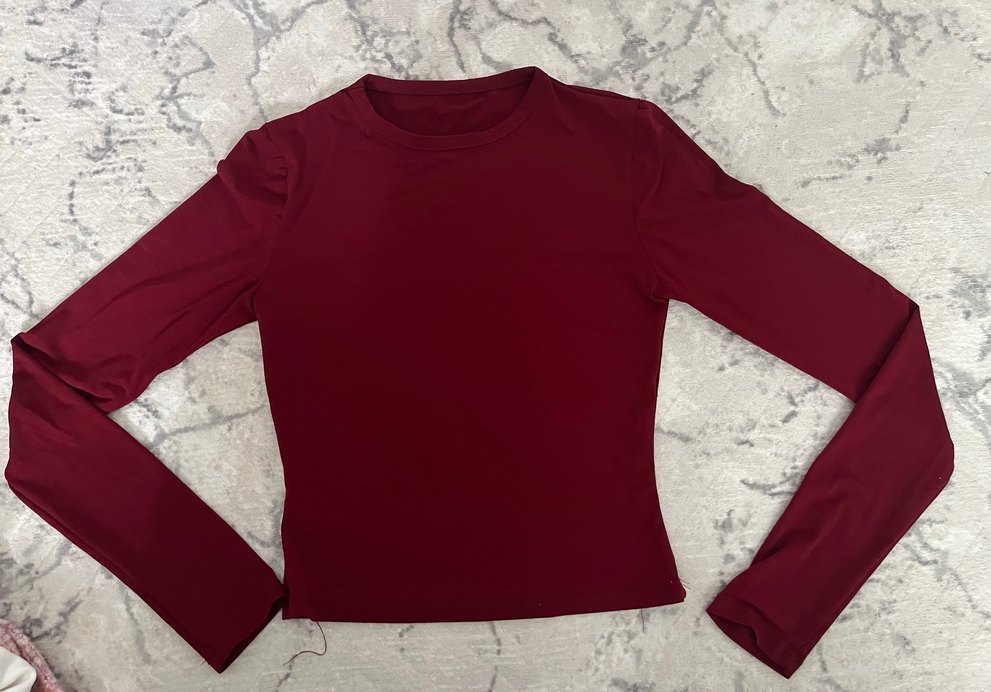 Bordo İnce Kesim Uzun Kollu Bluz - Görsel 2