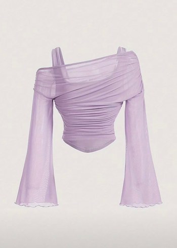 Mor Drapeli Straplez Kadın Bluz - Görsel 2
