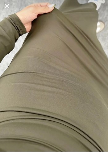 Uzun Kollu Haki Fitilli Kadın Elbise - Görsel 2