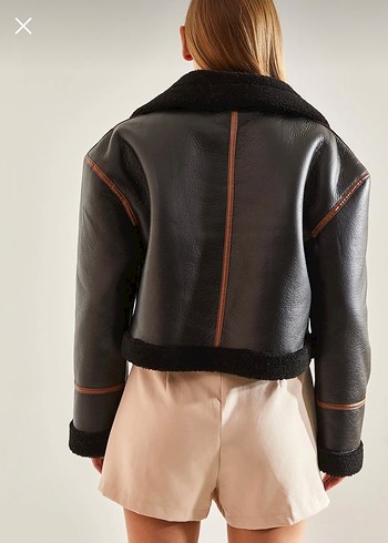 Kürklü Kısa Kahverengi Deri Ceket - Görsel 3