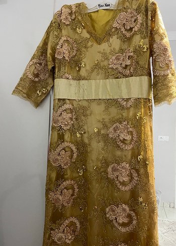 Altın İşlemeli Dantel Uzun Kadın Elbisesi - Görsel 2