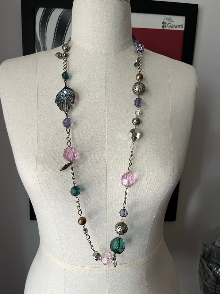 Uzun Renkli Boncuklu Kolye - Görsel 2