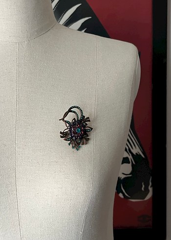 Mor Taşlı Vintage Çiçek Broş - Görsel 2