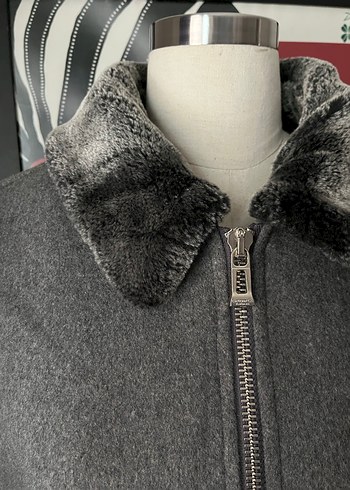 Gri Kürk (faux) Yaka Mont - Görsel 3