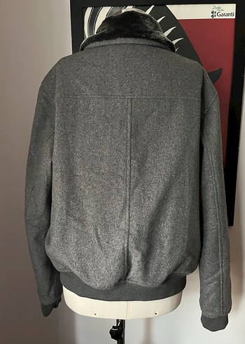 Gri Kürk (faux) Yaka Mont - Görsel 7