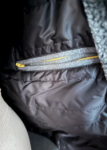 Gri Kürk (faux) Yaka Mont - Görsel 8