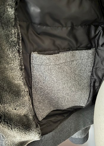 Gri Kürk (faux) Yaka Mont - Görsel 10