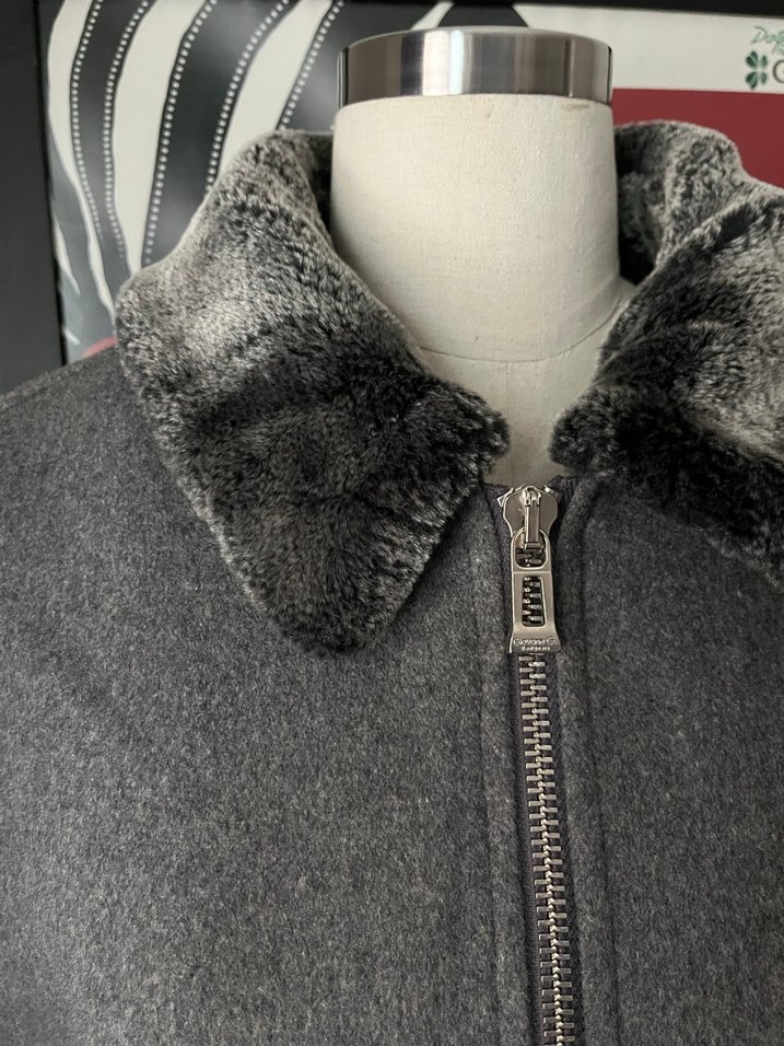 Gri Kürk (faux) Yaka Mont - Görsel 3