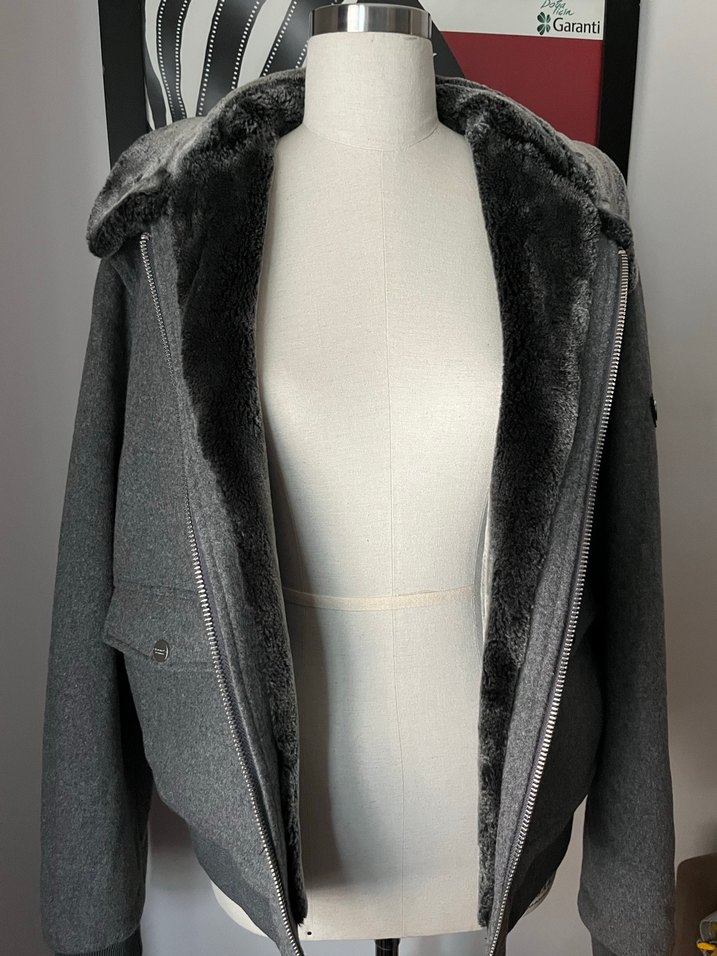 Gri Kürk (faux) Yaka Mont - Görsel 2