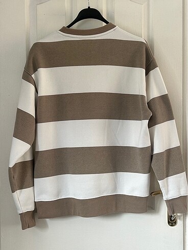 s Beden Kahverengi - Beyaz Çizgili Sweatshirt