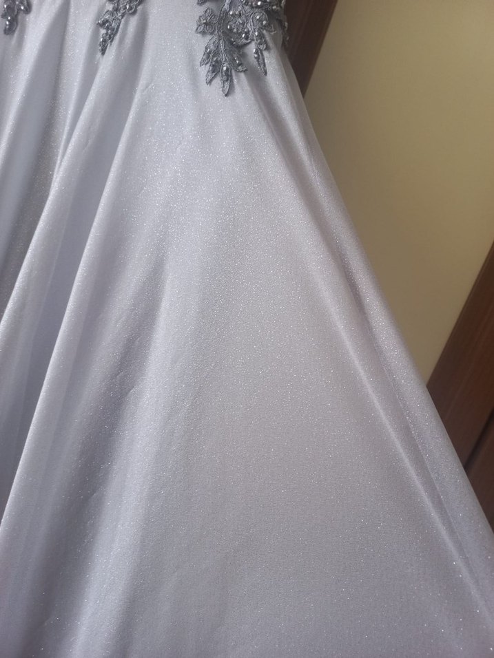 Gri V Yaka Drapeli Kadın Abiye Elbise - Görsel 3