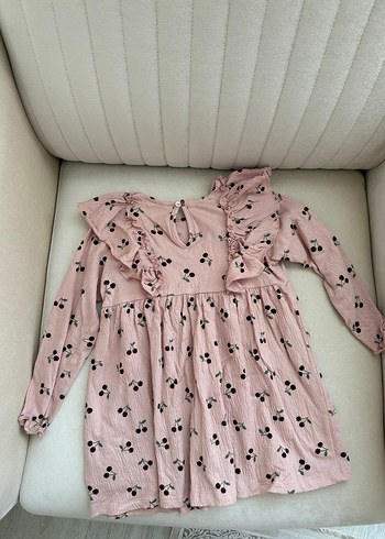 Uzun Kollu Pembe Kız Çocuk Elbisesi - Görsel 3