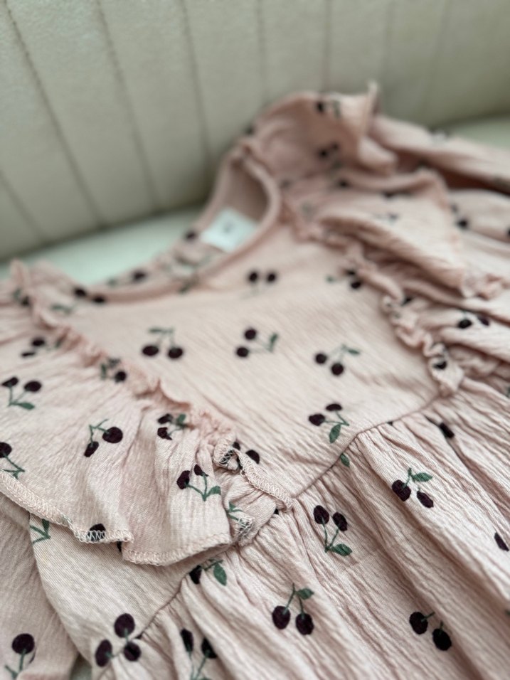 Uzun Kollu Pembe Kız Çocuk Elbisesi - Görsel 4