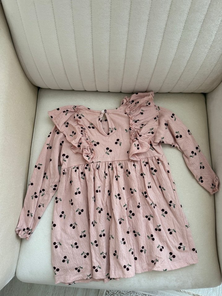 Uzun Kollu Pembe Kız Çocuk Elbisesi - Görsel 3