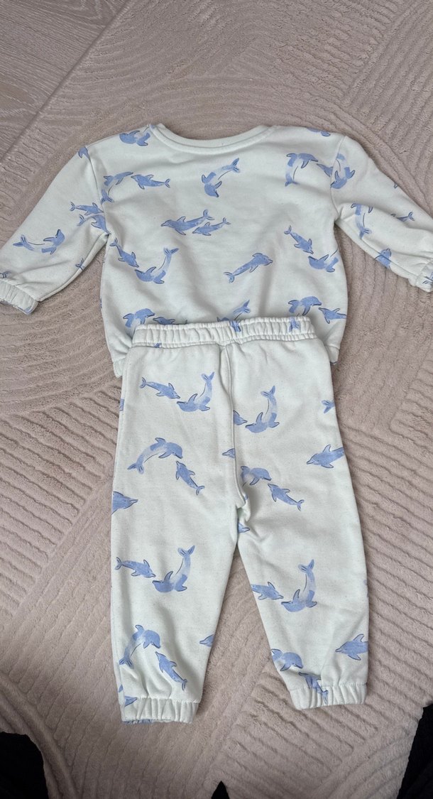 Mavi Yunus Balığı Desenli Bebek Kız-Erkek Takımı - Görsel 3