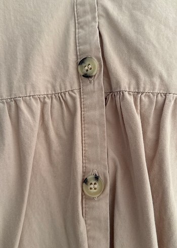 Bej V Yaka Düğmeli Midi Elbise - Görsel 3