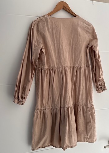 Bej V Yaka Düğmeli Midi Elbise - Görsel 4