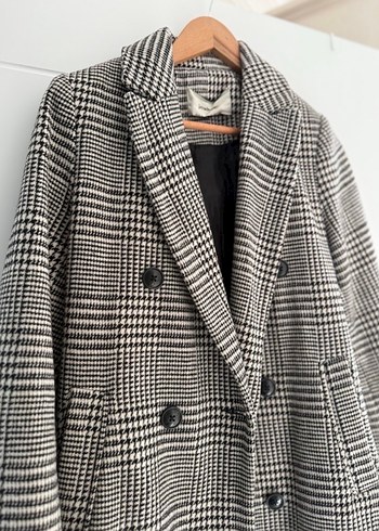 Gri Ekose Midi Kadın Kaban - Görsel 2