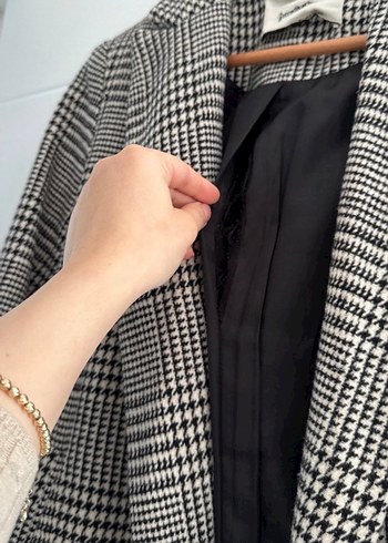 Gri Ekose Midi Kadın Kaban - Görsel 6