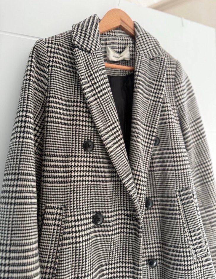 Gri Ekose Midi Kadın Kaban - Görsel 2