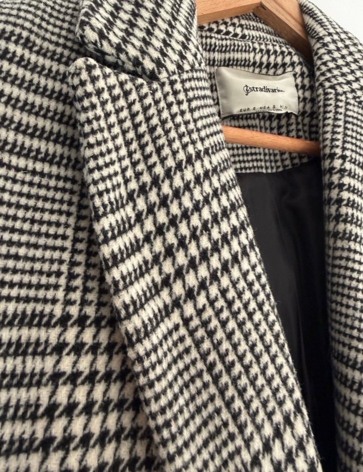 Gri Ekose Midi Kadın Kaban - Görsel 5