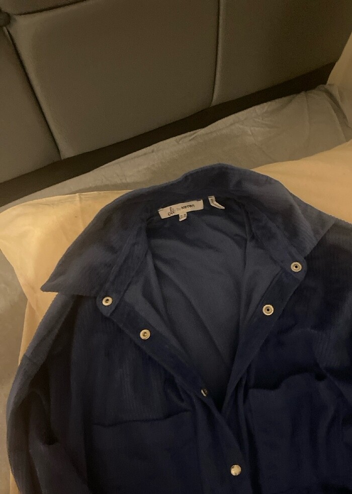 Koton gece mavisi fitilli kadife gömlek - Görsel 2