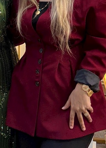 Bordo Düğmeli Kadın Blazer Ceket - Görsel 2