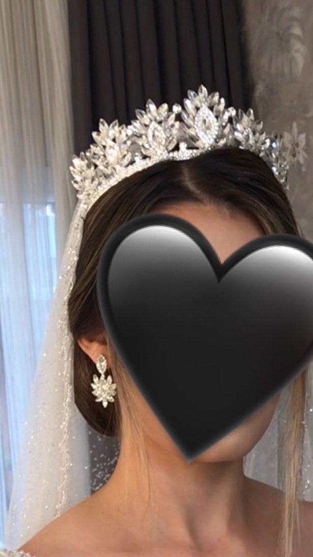 Beyaz Payetli Gotik Gelin Tacı ve küpesi - Görsel 2