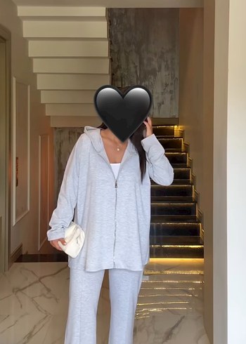 Gri Rahat Kesim Kadın fermuarlı eşofman takımı - Görsel 2