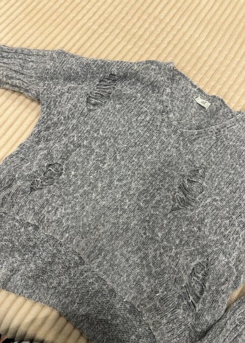 Gri Örgü Kadın Kazak, Salaş Kesim, Uzun Kollu - Görsel 3