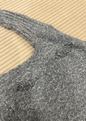 Gri Örgü Kadın Kazak, Salaş Kesim, Uzun Kollu - Görsel 4