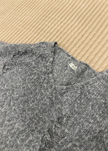 Gri Örgü Kadın Kazak, Salaş Kesim, Uzun Kollu - Görsel 2