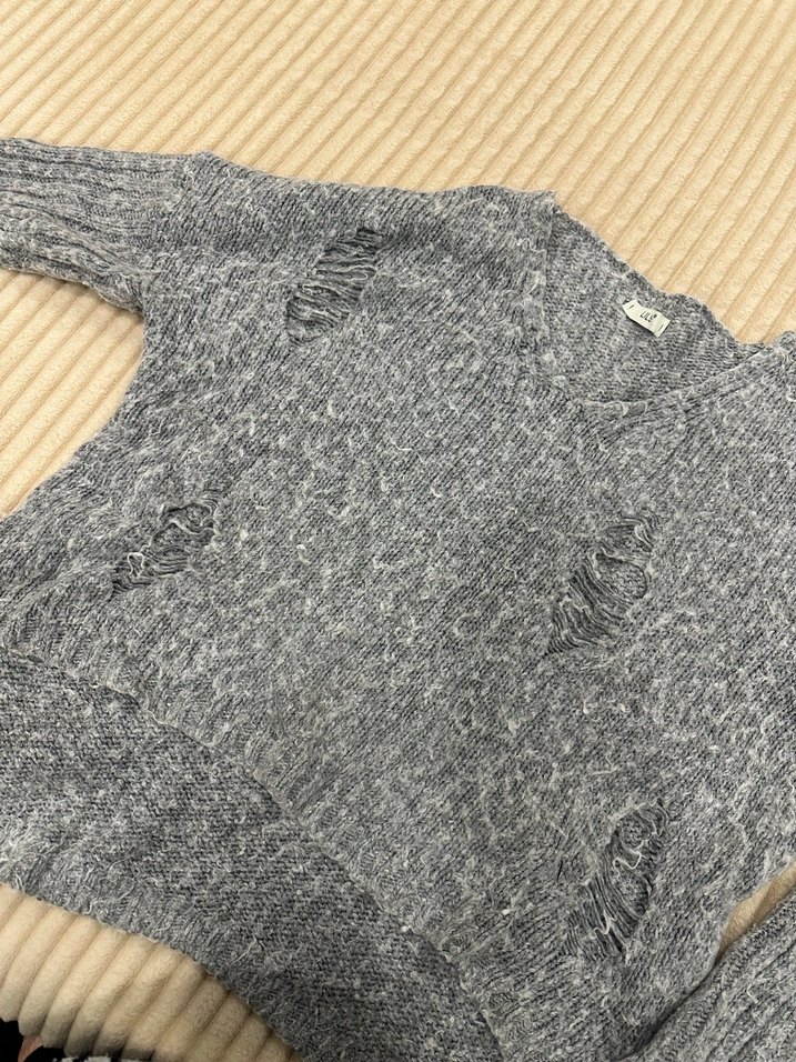 Gri Örgü Kadın Kazak, Salaş Kesim, Uzun Kollu - Görsel 3