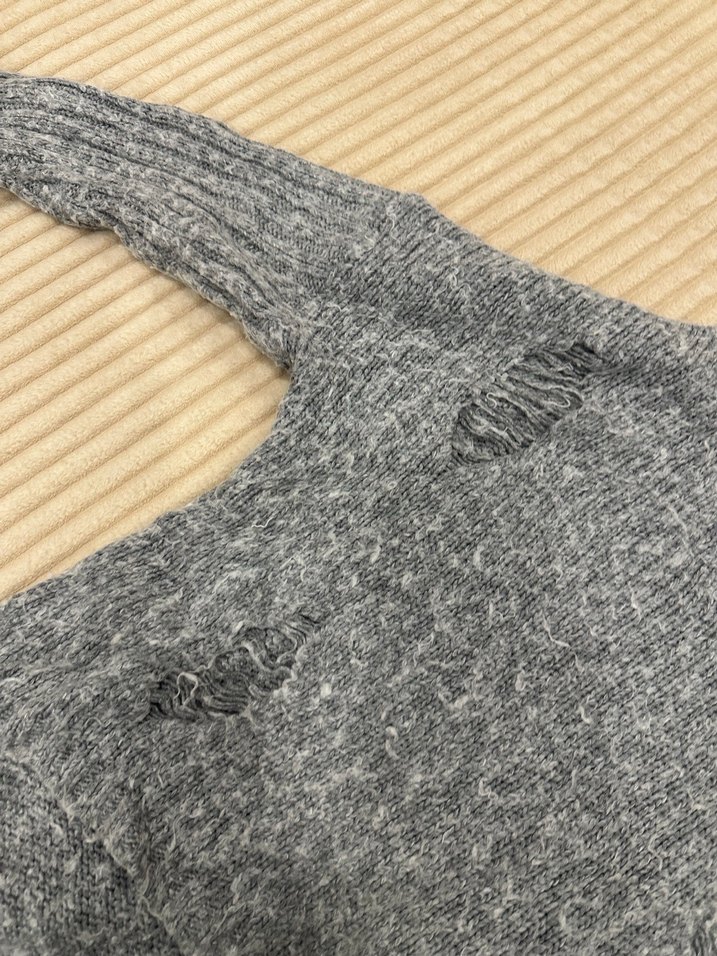 Gri Örgü Kadın Kazak, Salaş Kesim, Uzun Kollu - Görsel 4