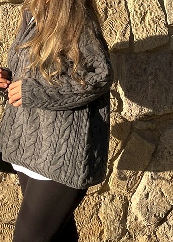 Gri Yılan Desenli Örgü Kadın Kazak - Görsel 2