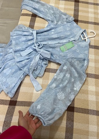 Uzun Kollu Mavi Bohem Renkli Uzun Elbise - Görsel 2