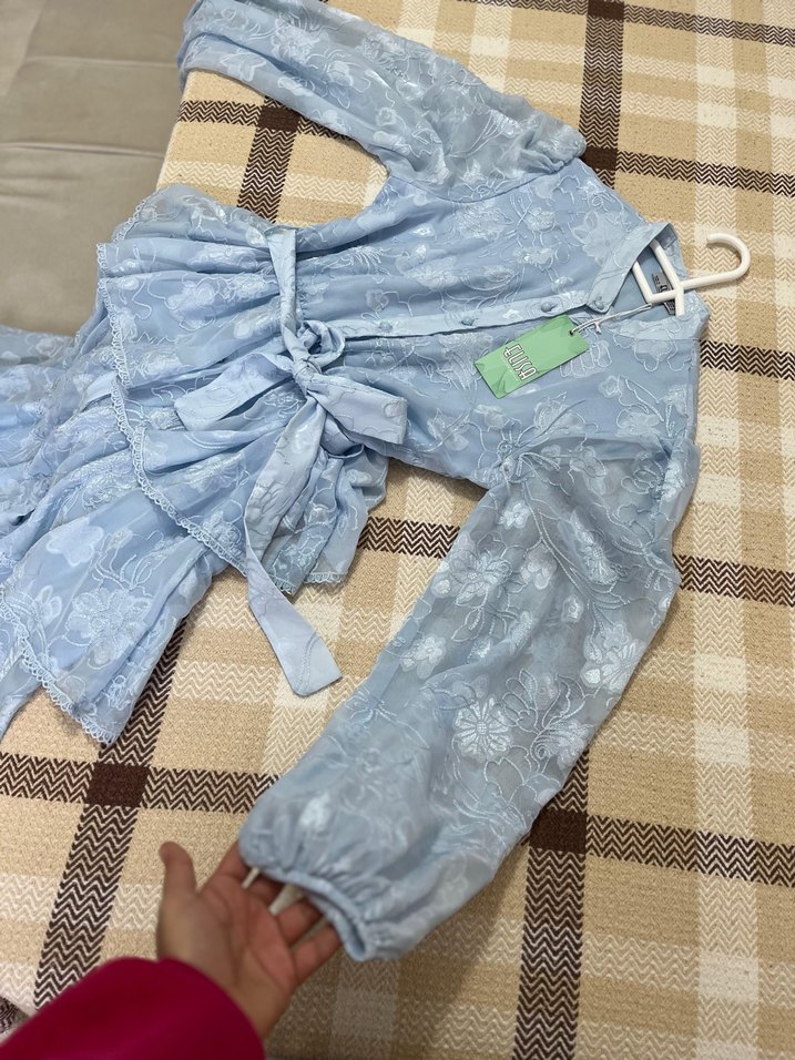 Uzun Kollu Mavi Bohem Renkli Uzun Elbise - Görsel 2