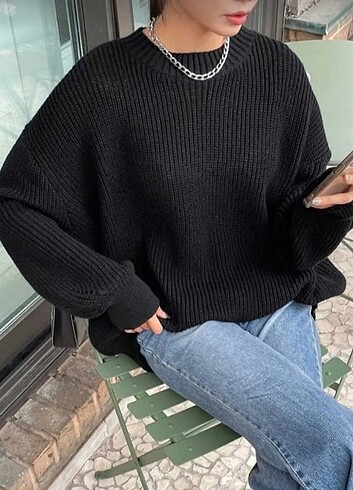 Siyah Oversize triko kazak