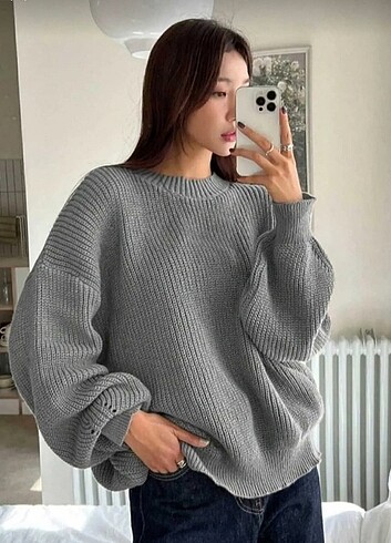 Diğer Füme Oversize triko kazak