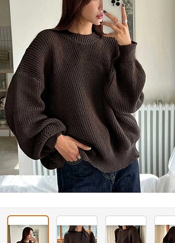 diğer Beden Kahverengi Oversize triko kazak
