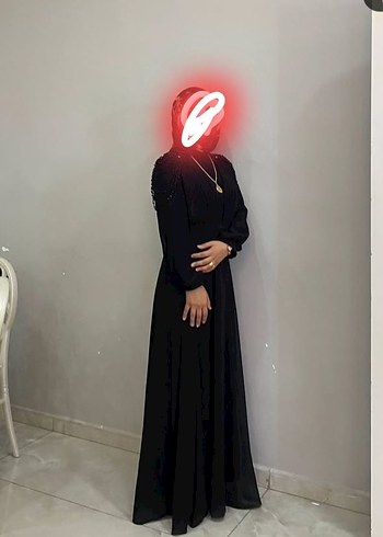 Uzun Siyah Drape Detaylı Elbise