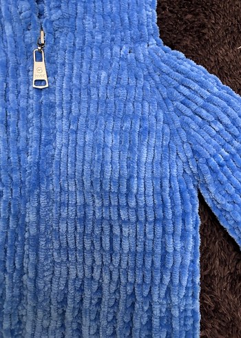 Çocuk Mavi Kapüşonlu mont örgü - Görsel 3