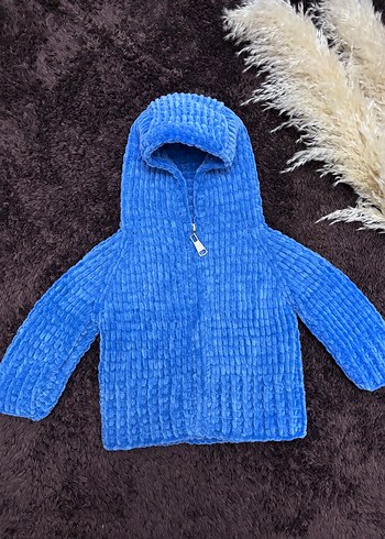Çocuk Mavi Kapüşonlu mont örgü - Görsel 2