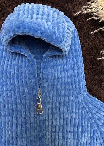 Çocuk Mavi Kapüşonlu mont örgü - Görsel 4