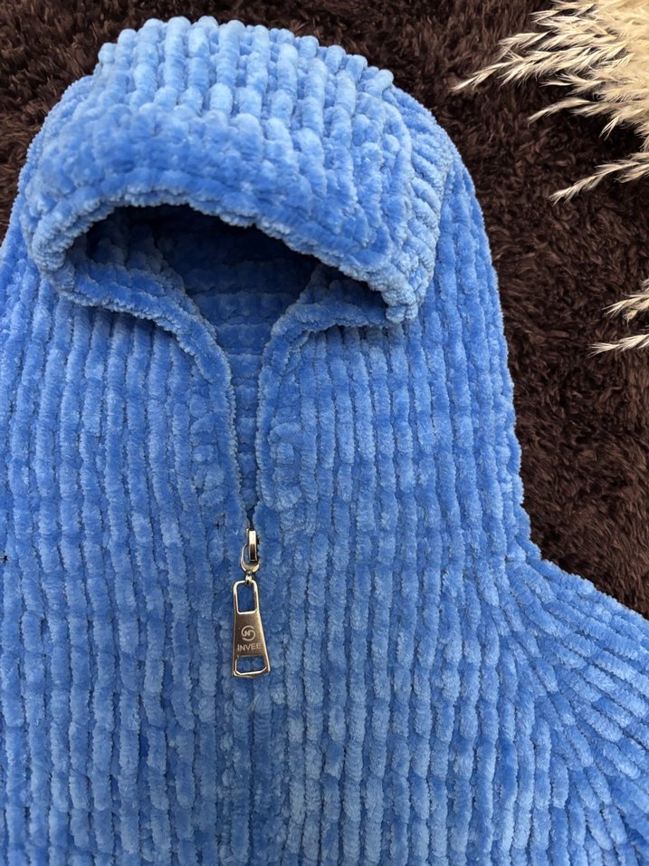 Çocuk Mavi Kapüşonlu mont örgü - Görsel 4