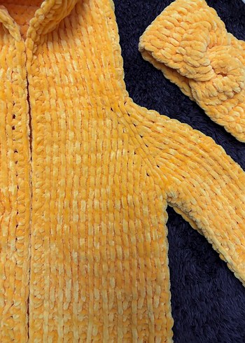 Sarı Bohem Örgü Kız Hırka - Görsel 3